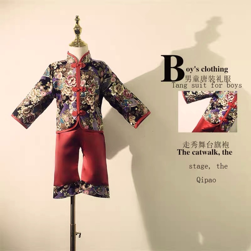 Kids Boy Girl Chinese Lunar New Year Asian TANG Costume Tops winter Outfit Set